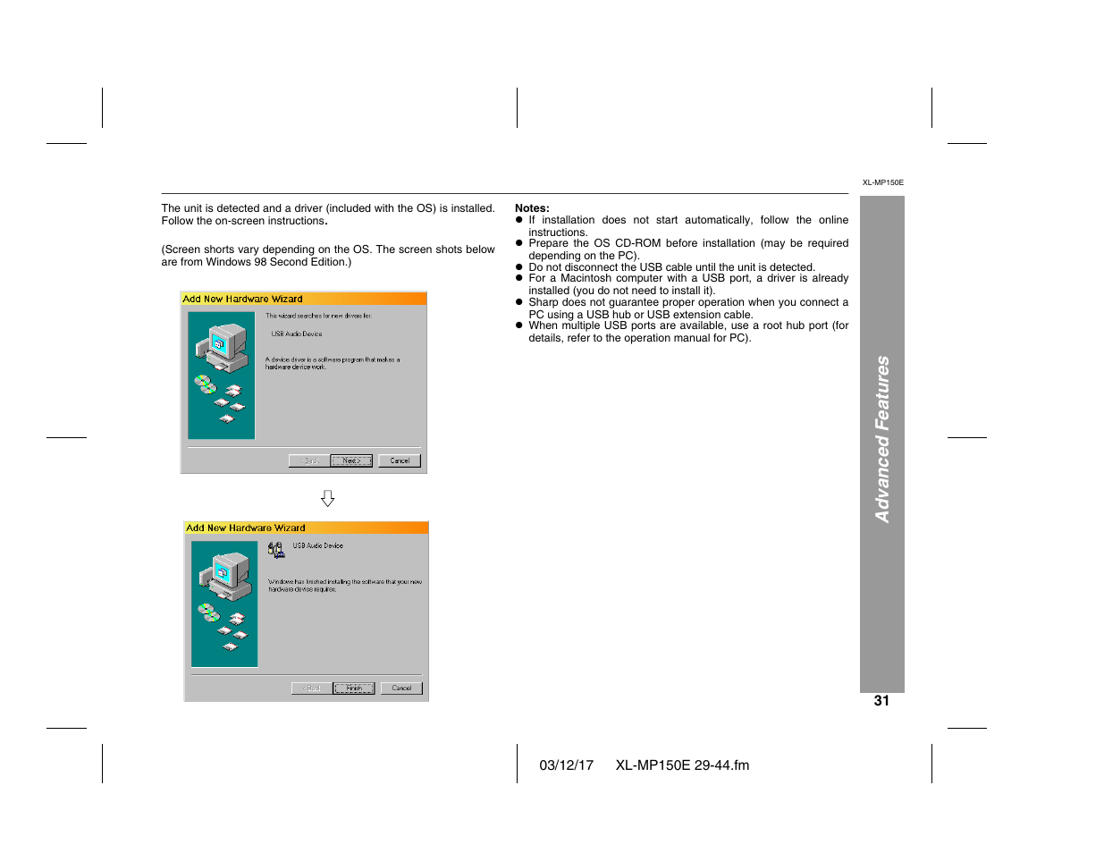 Advanced features | Sharp XL-MP150E User Manual | Page 31 / 48