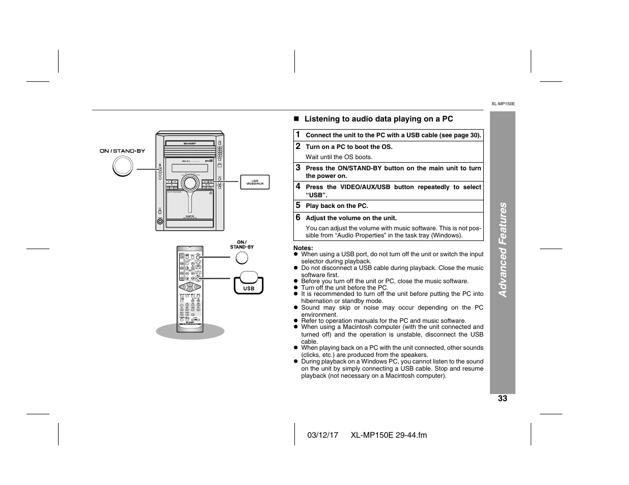 Advanced features | Sharp XL-MP150E User Manual | Page 33 / 48