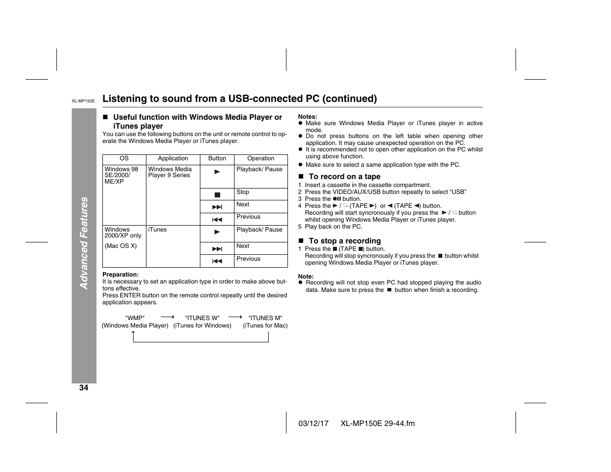 Sharp XL-MP150E User Manual | Page 34 / 48