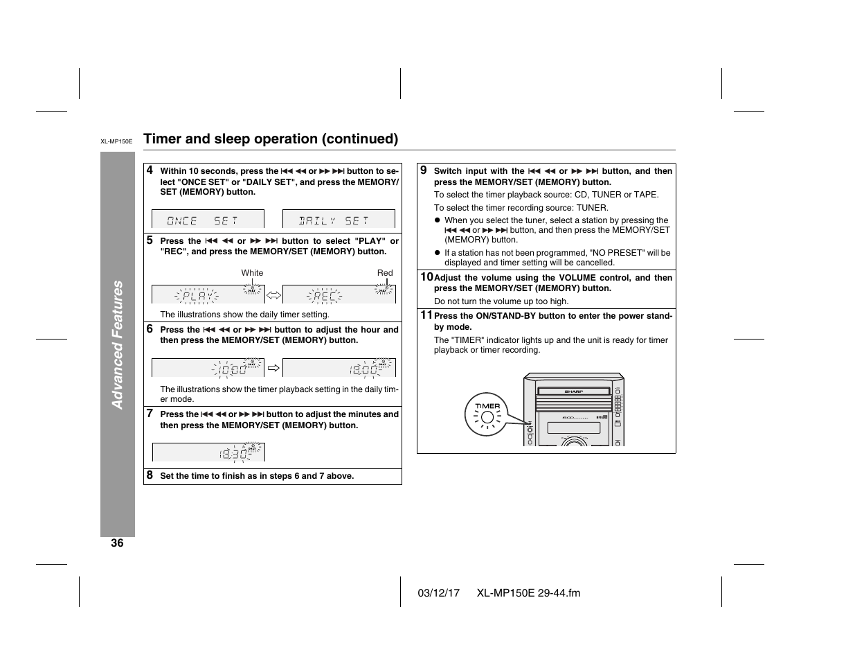 Aspm | Sharp XL-MP150E User Manual | Page 36 / 48