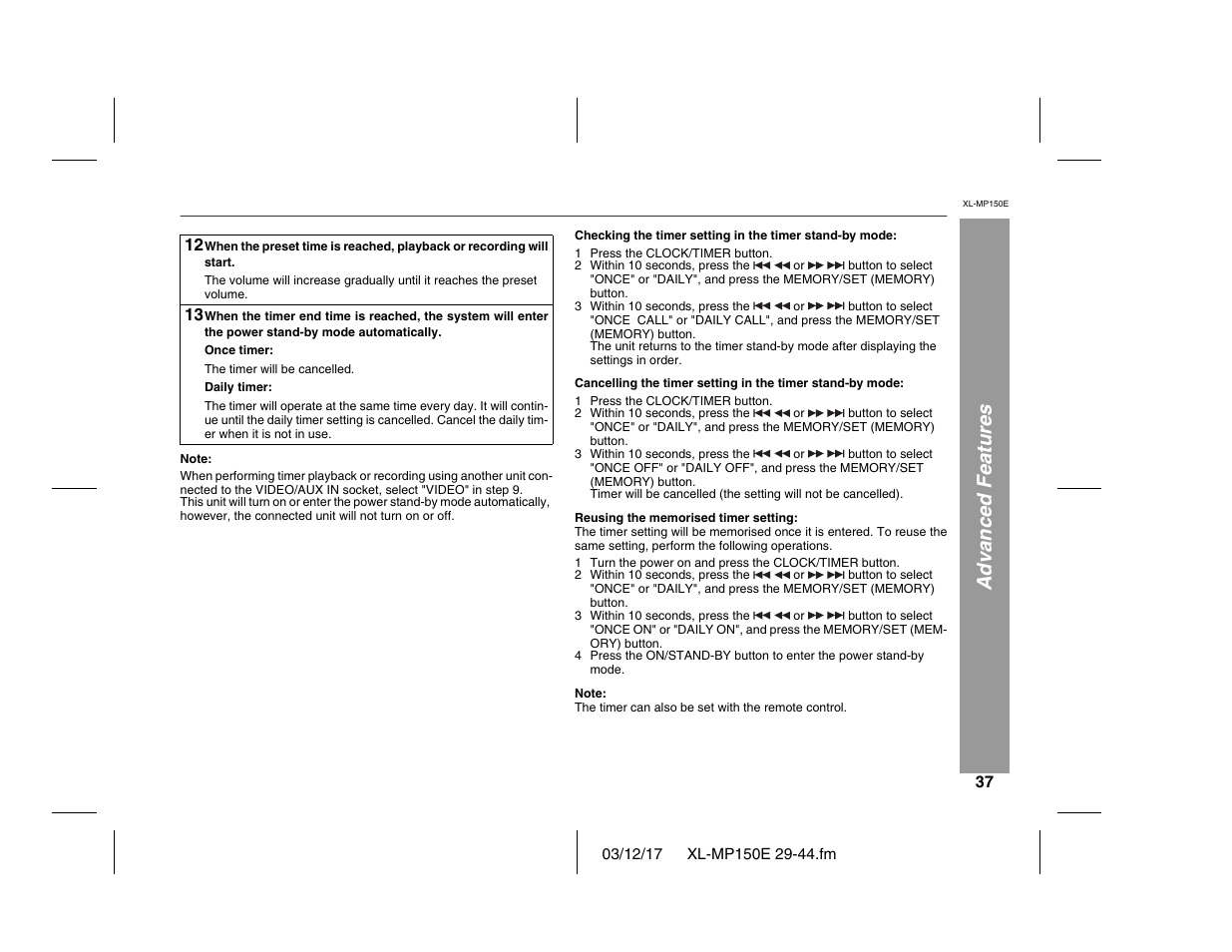 Advanced features | Sharp XL-MP150E User Manual | Page 37 / 48