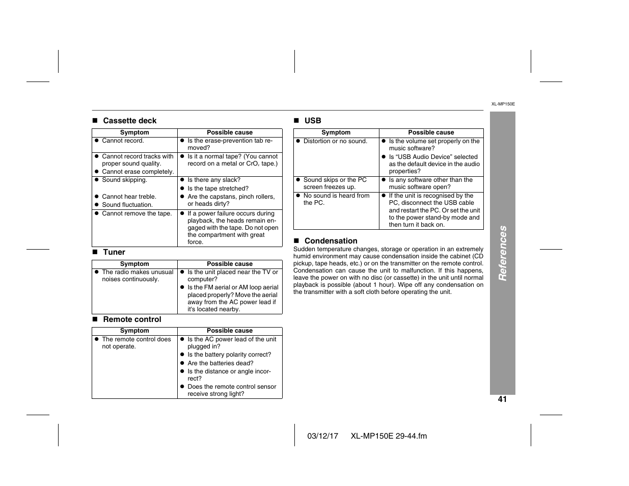 References | Sharp XL-MP150E User Manual | Page 41 / 48