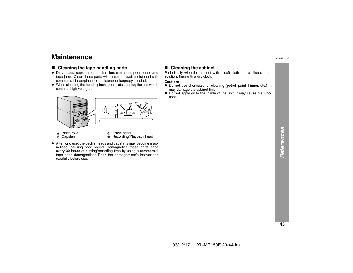 Maintenance, References | Sharp XL-MP150E User Manual | Page 43 / 48