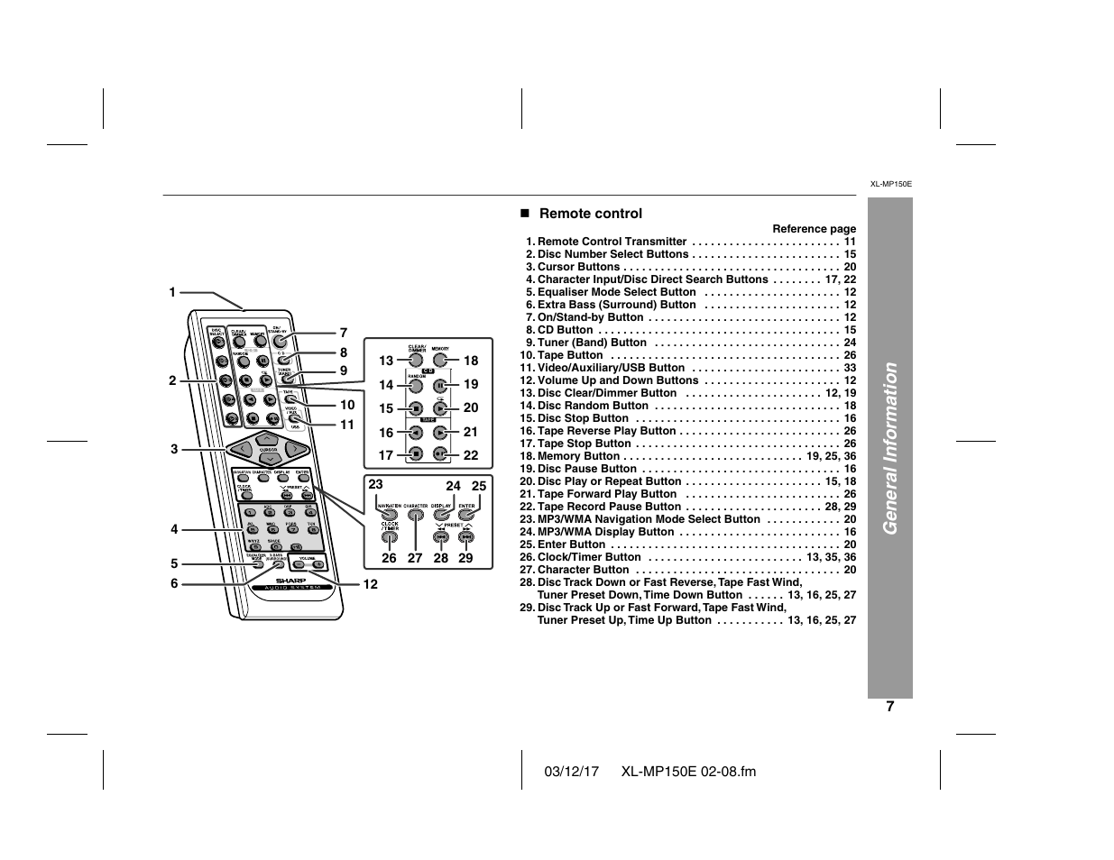 General information | Sharp XL-MP150E User Manual | Page 7 / 48