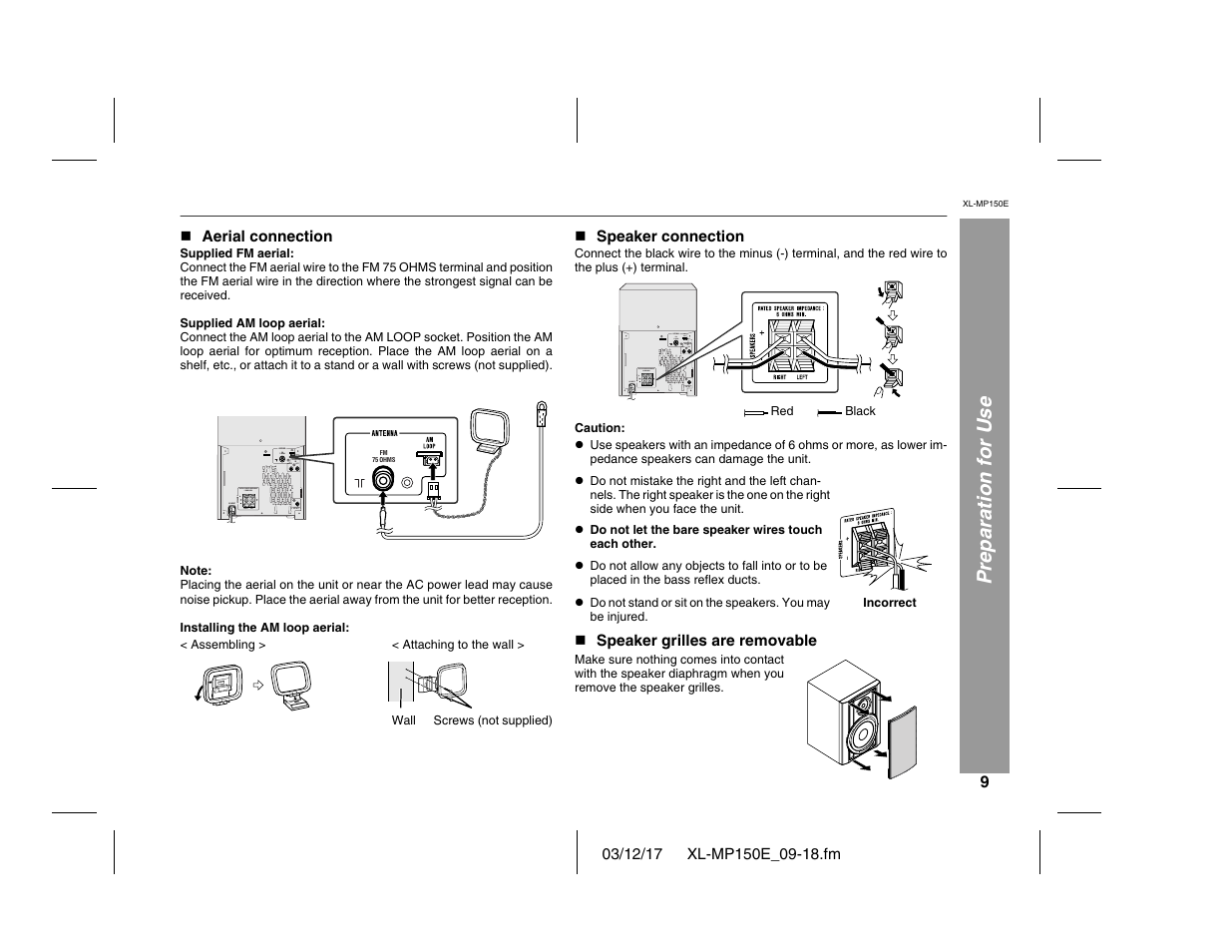 Preparation for use | Sharp XL-MP150E User Manual | Page 9 / 48