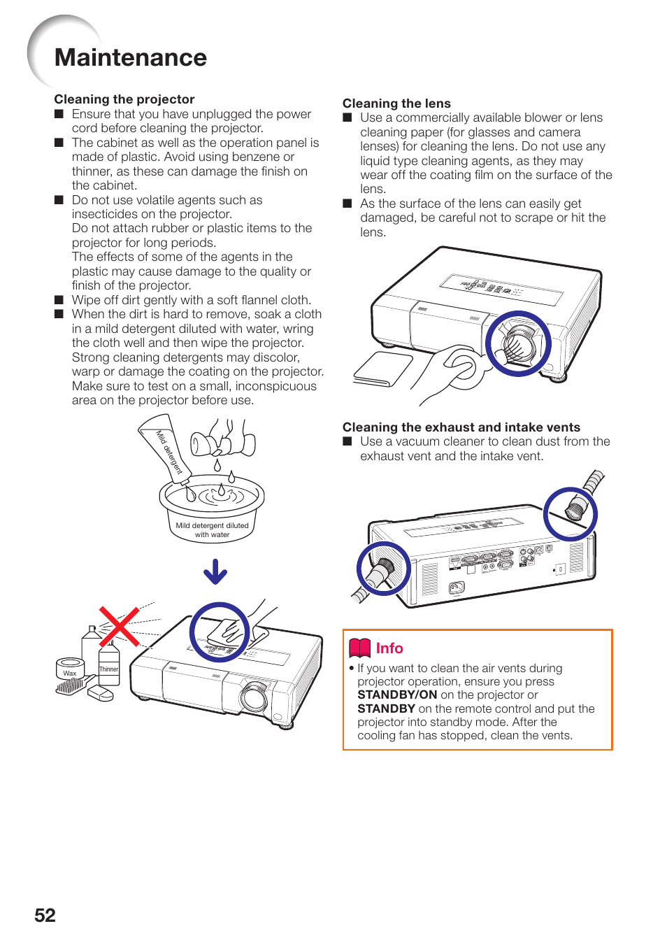 Appendix, Maintenance, Info | Sharp PG-D40W3D User Manual | Page 56 / 69