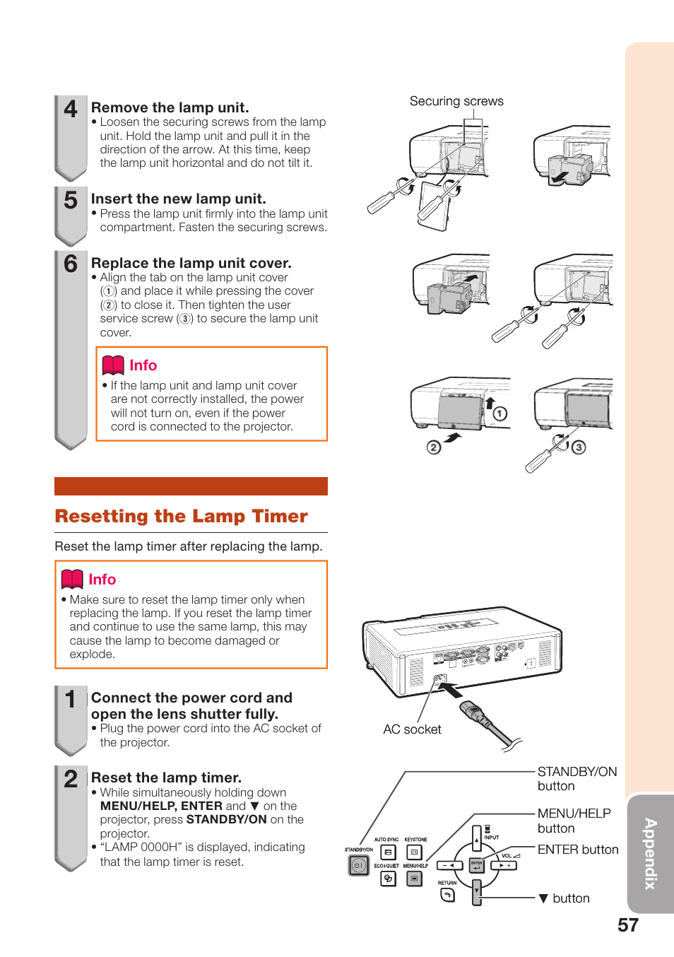 Resetting the lamp timer | Sharp PG-D40W3D User Manual | Page 61 / 69