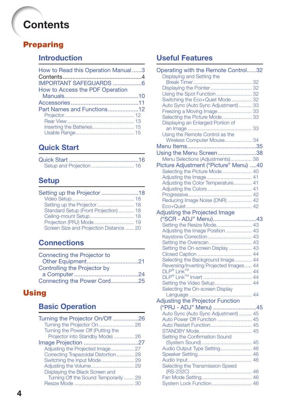 Sharp PG-D40W3D User Manual | Page 8 / 69