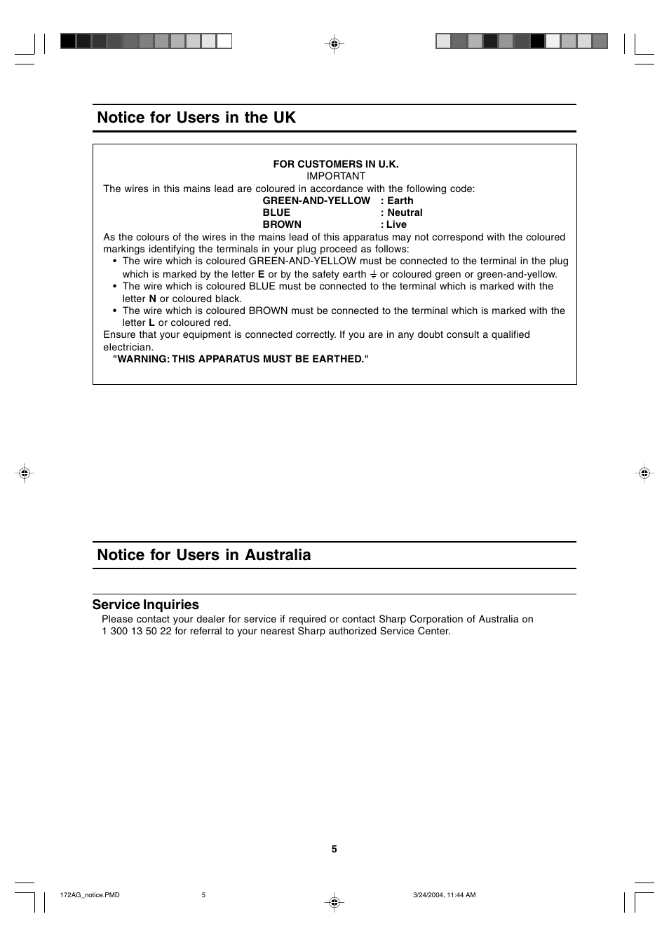 Service inquiries | Sharp LL-172G User Manual | Page 5 / 152