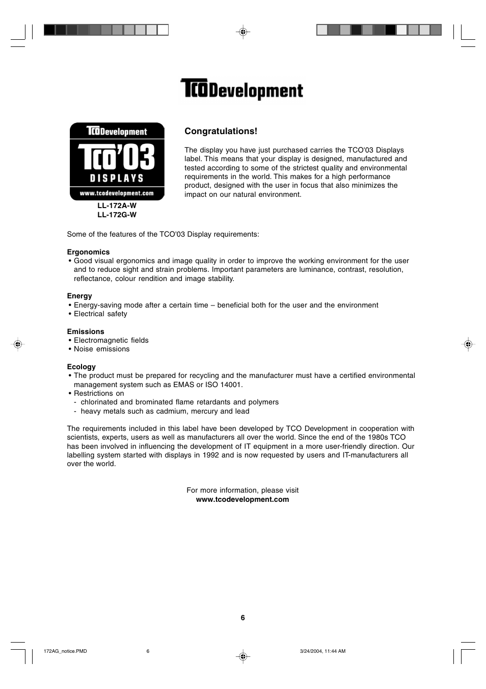 Sharp LL-172G User Manual | Page 6 / 152