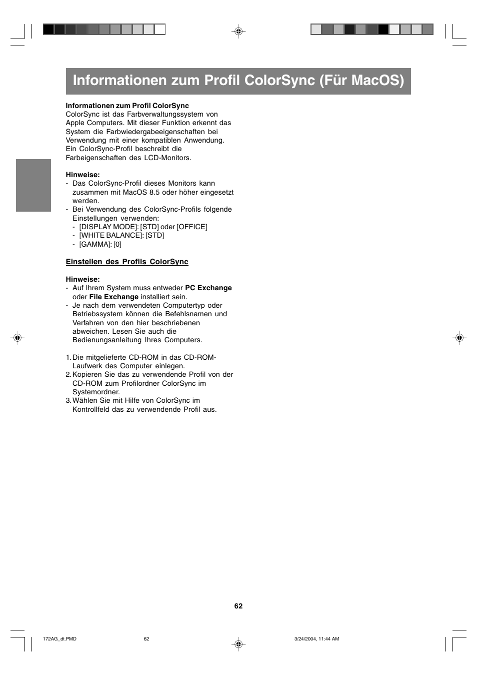 Informationen zum profil colorsync (für macos) | Sharp LL-172G User Manual | Page 62 / 152