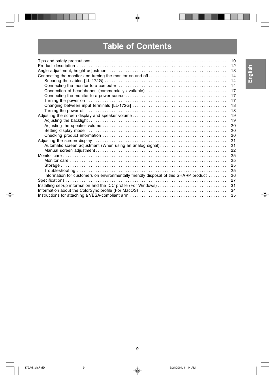 Sharp LL-172G User Manual | Page 9 / 152