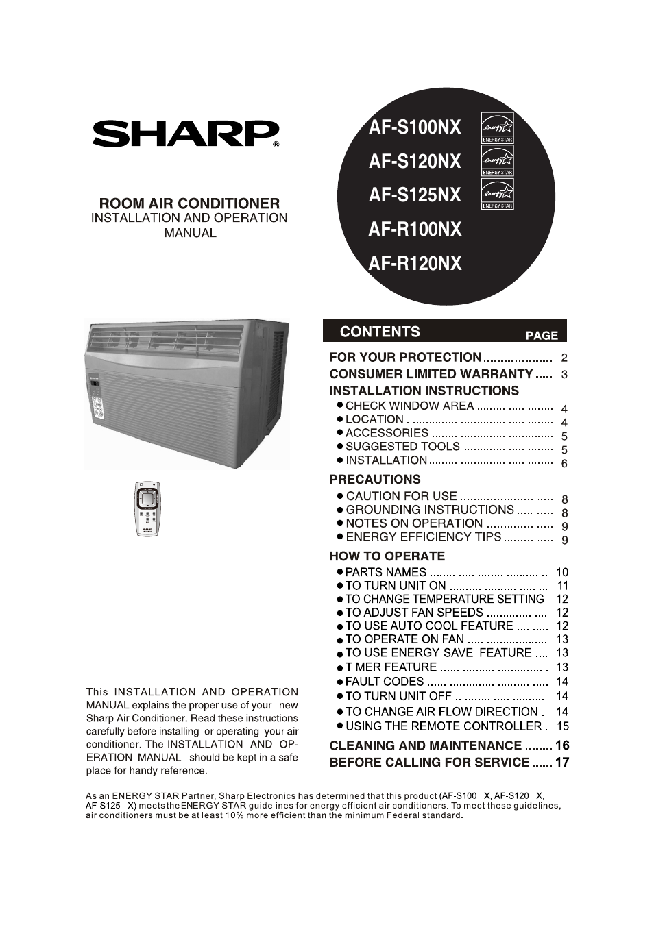 Sharp AF-S125NX User Manual | 20 pages