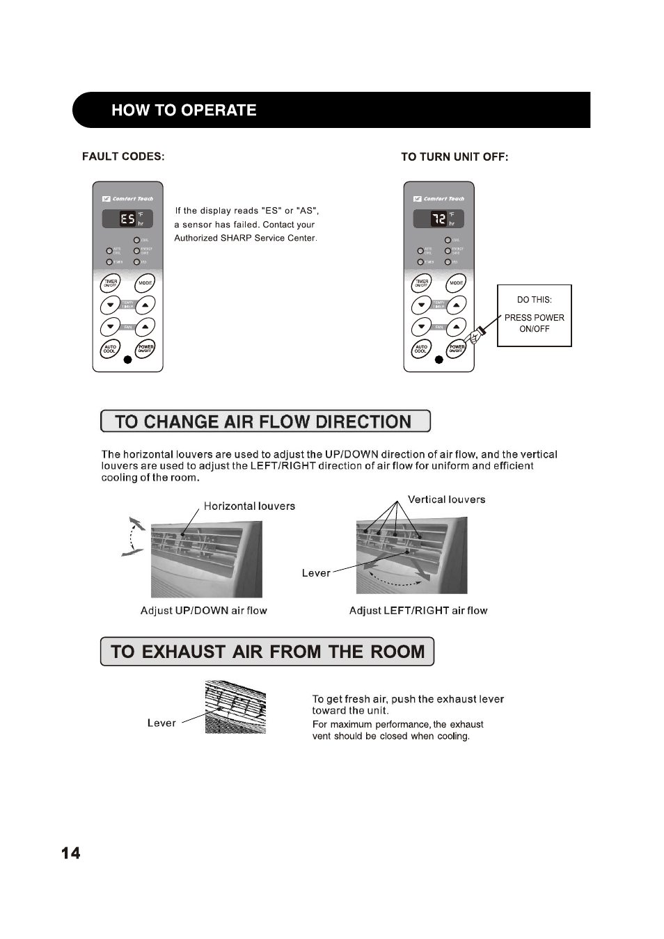 Fault codes, How to operate | Sharp AF-S125NX User Manual | Page 14 / 20