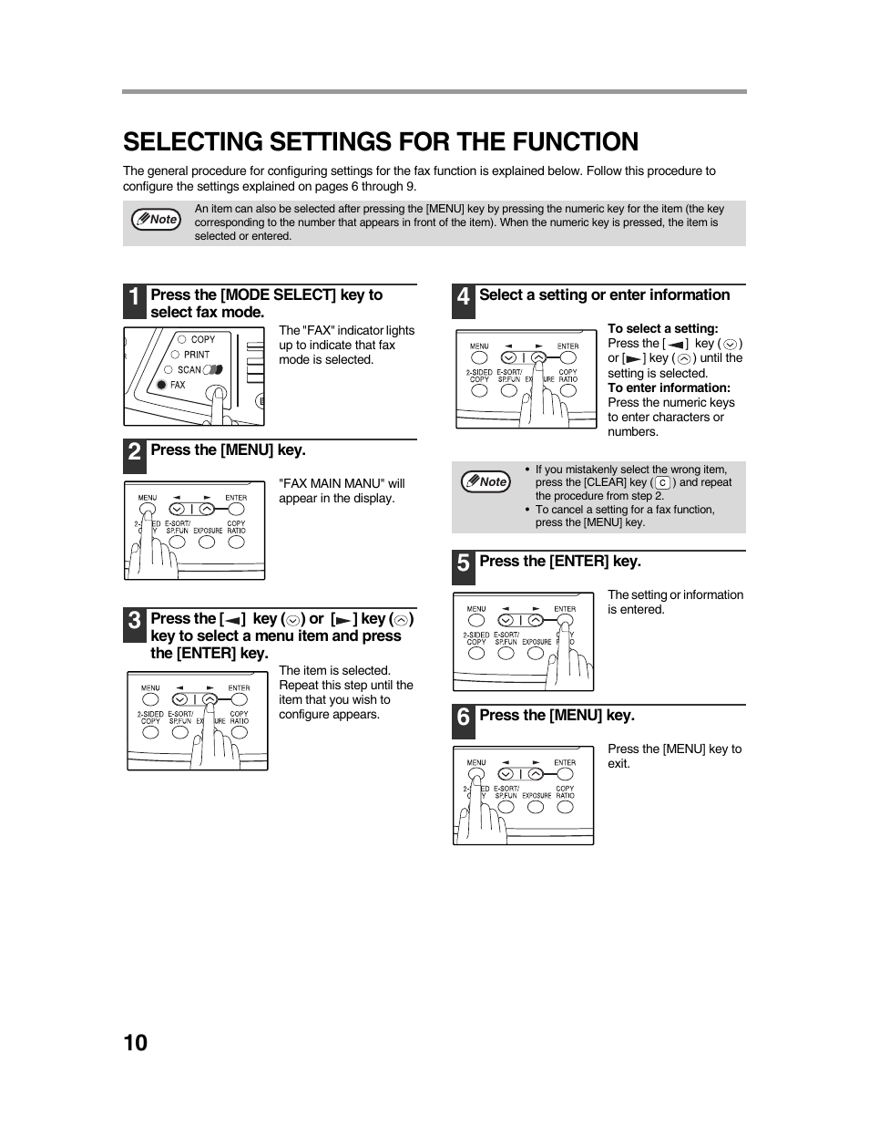 Selecting settings for the function | Sharp AR-FX9 User Manual | Page 14 / 104