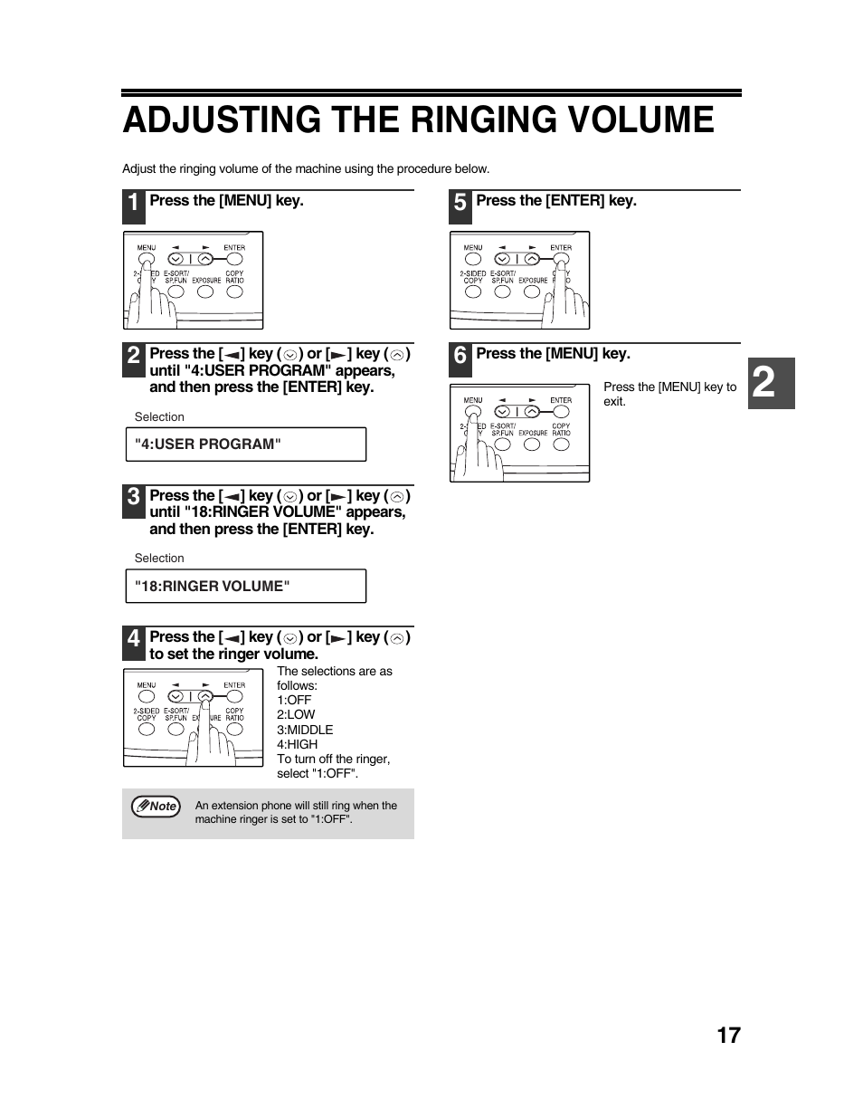 Adjusting the ringing volume | Sharp AR-FX9 User Manual | Page 21 / 104