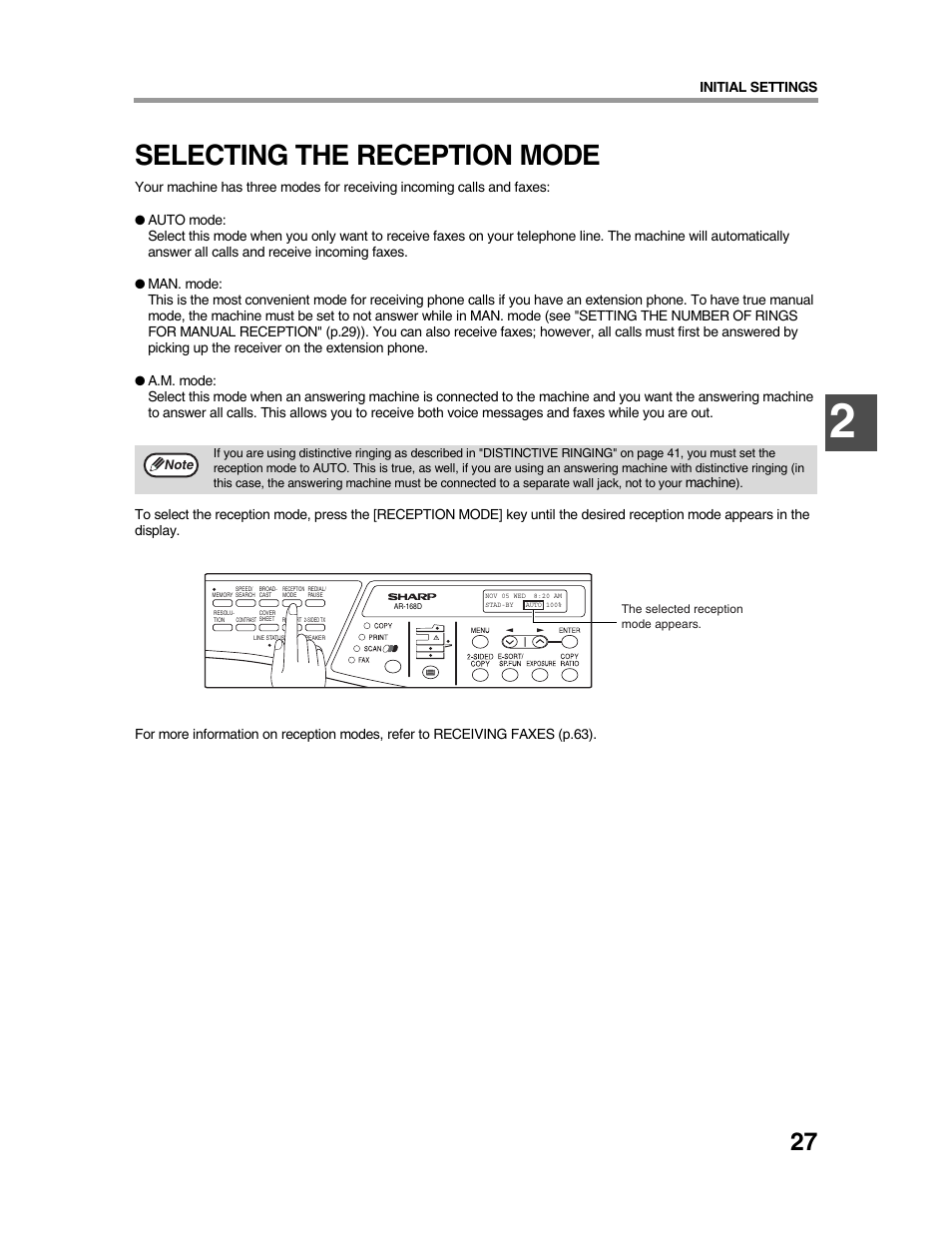 Selecting the reception mode | Sharp AR-FX9 User Manual | Page 31 / 104