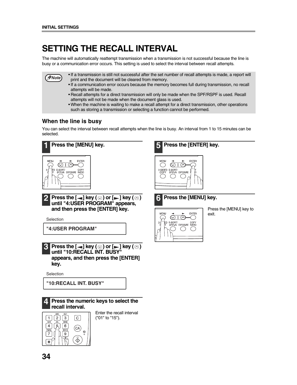 Setting the recall interval | Sharp AR-FX9 User Manual | Page 38 / 104