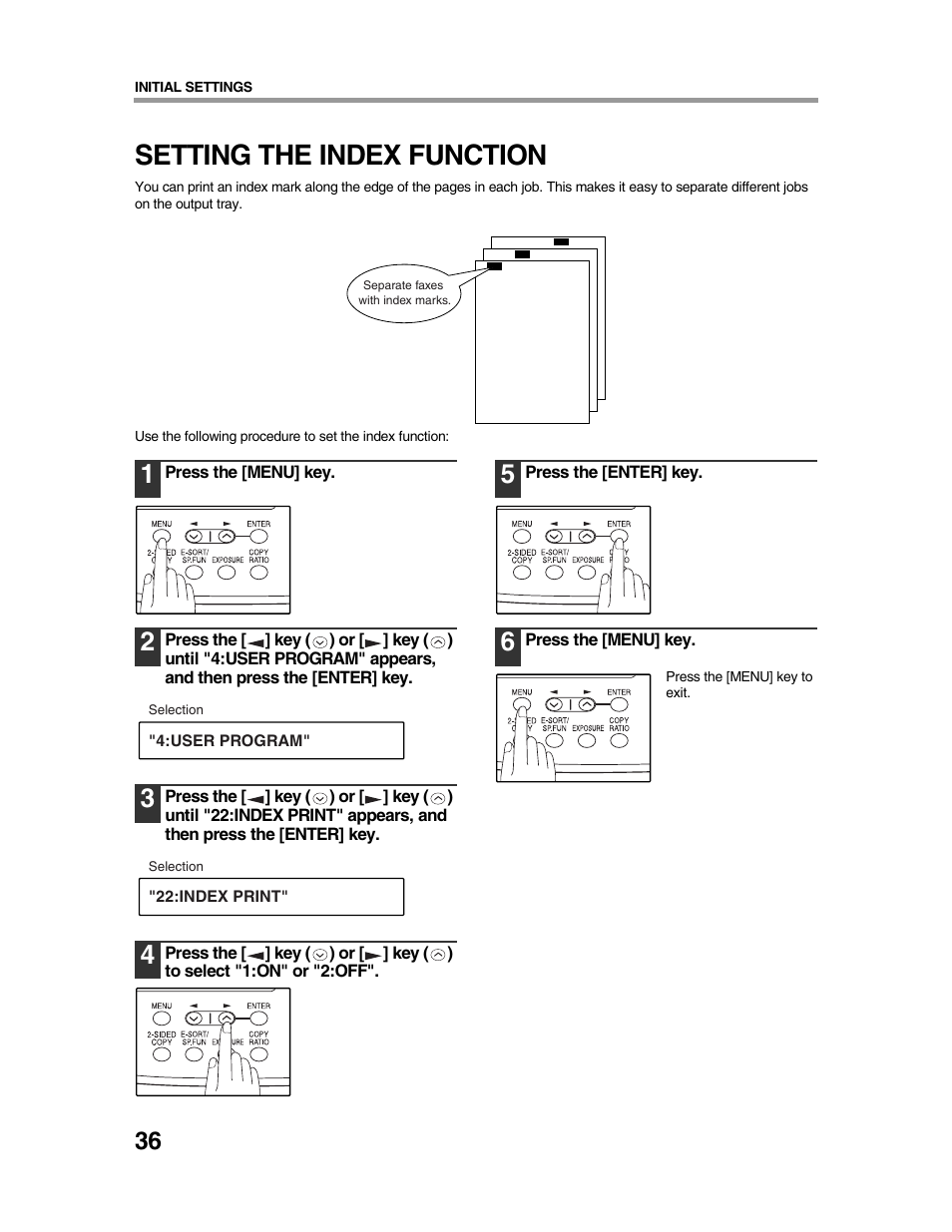Setting the index function | Sharp AR-FX9 User Manual | Page 40 / 104