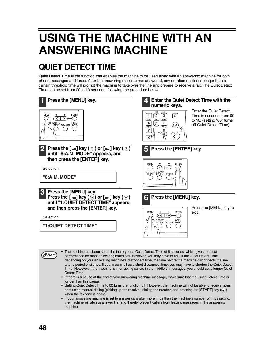 Using the machine with an answering machine, Quiet detect time | Sharp AR-FX9 User Manual | Page 52 / 104