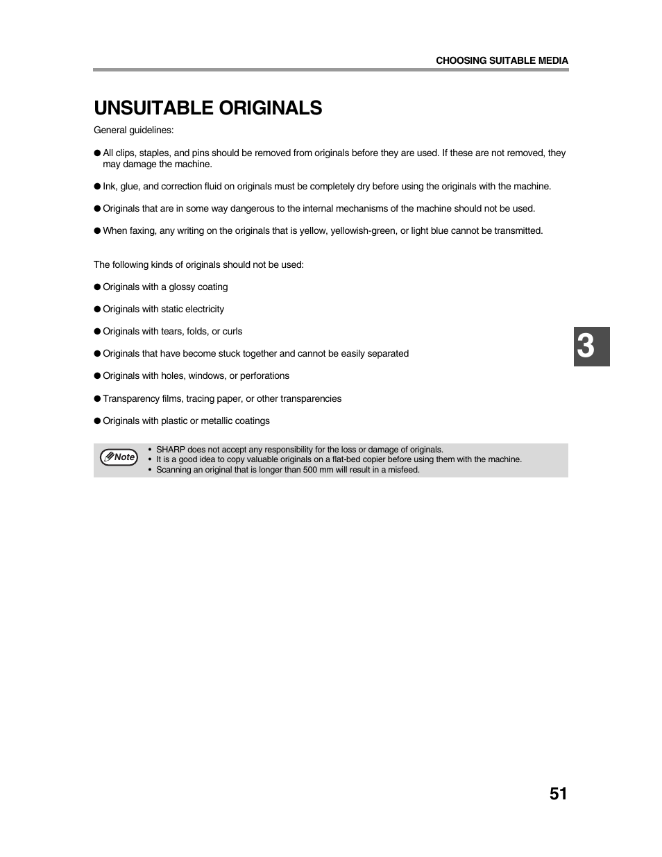 Unsuitable originals | Sharp AR-FX9 User Manual | Page 55 / 104