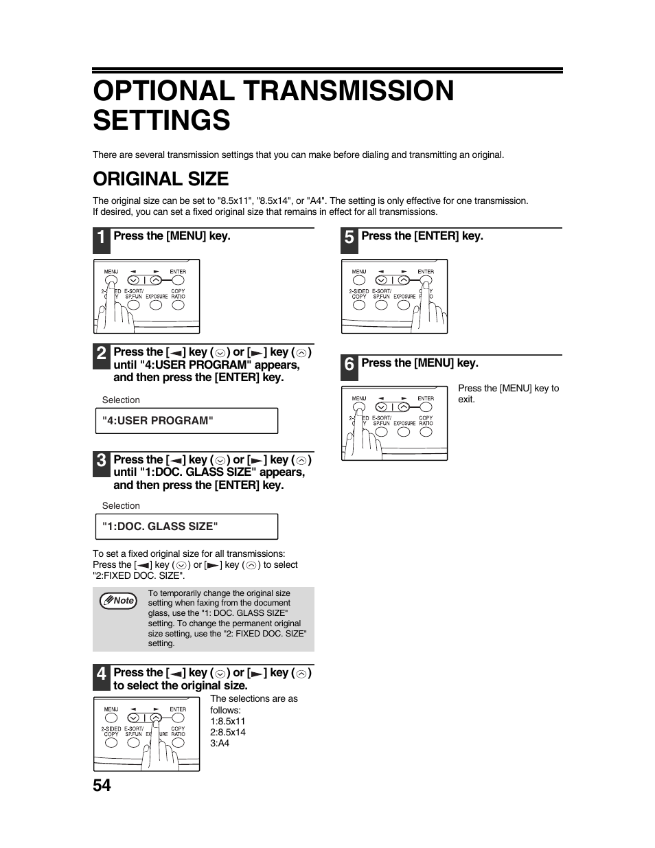 Optional transmission settings, Original size | Sharp AR-FX9 User Manual | Page 58 / 104