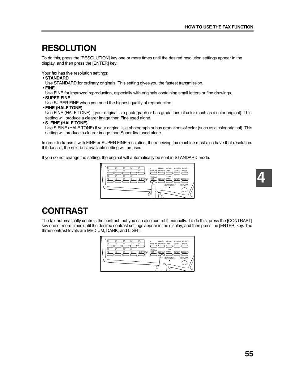 Resolution, Contrast, How to use the fax function | Sharp AR-FX9 User Manual | Page 59 / 104