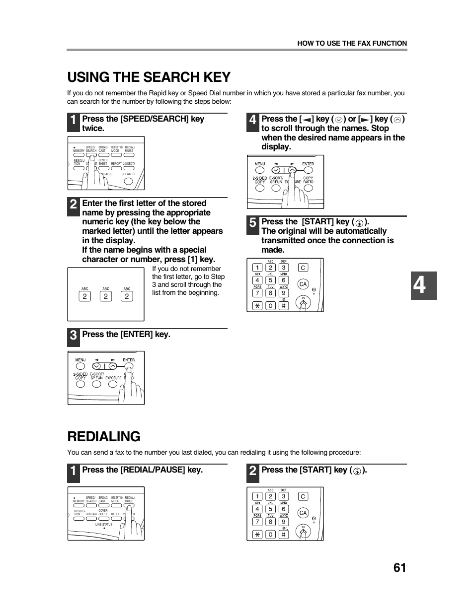 Using the search key, Redialing | Sharp AR-FX9 User Manual | Page 65 / 104