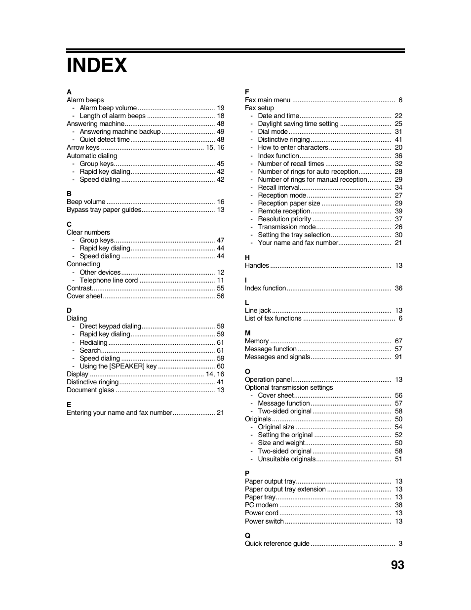 Index | Sharp AR-FX9 User Manual | Page 97 / 104