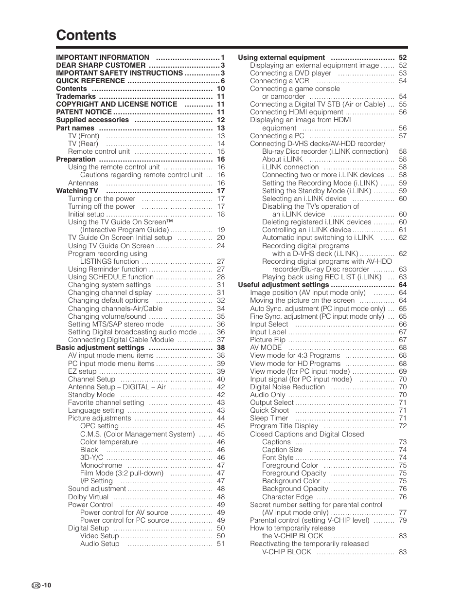 Sharp Aquos LC 26D5U User Manual | Page 11 / 102