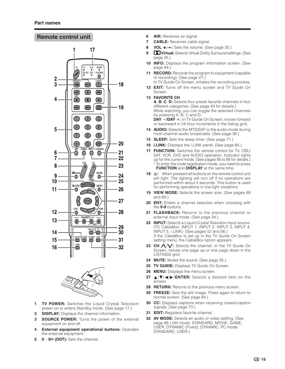 Sharp Aquos LC 26D5U User Manual | Page 16 / 102