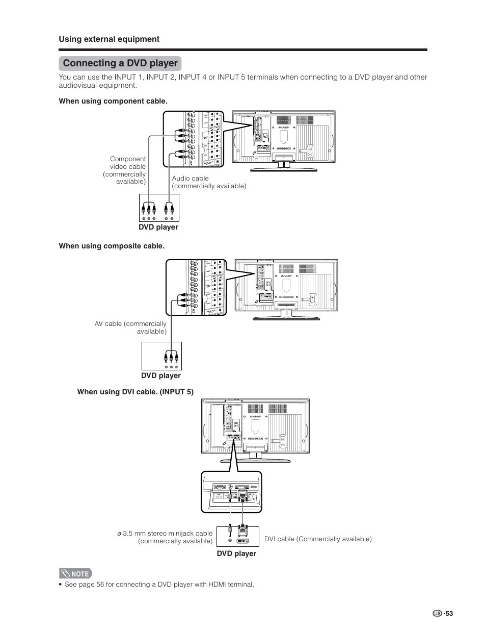 Connecting a dvd player | Sharp Aquos LC 26D5U User Manual | Page 54 / 102