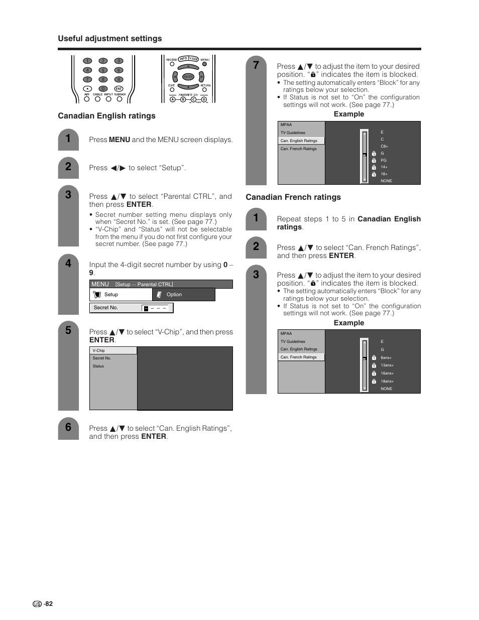 Canadian french ratings | Sharp Aquos LC 26D5U User Manual | Page 83 / 102