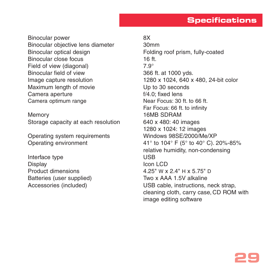 Specifications | Sharp CV-2 User Manual | Page 29 / 32