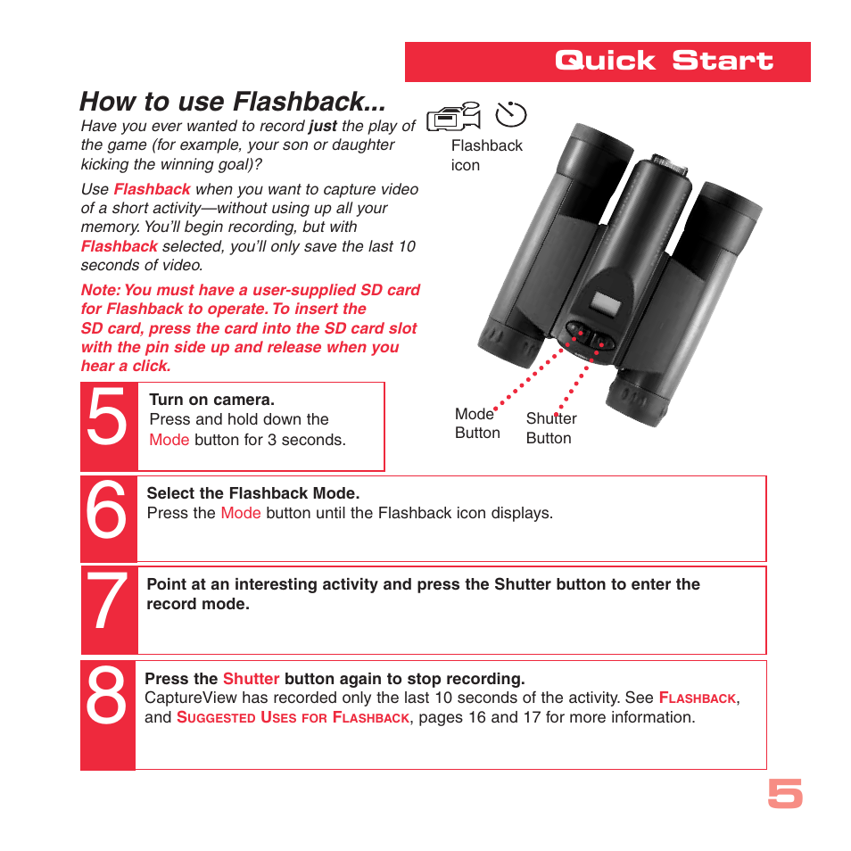 Quick start, How to use flashback | Sharp CV-2 User Manual | Page 5 / 32