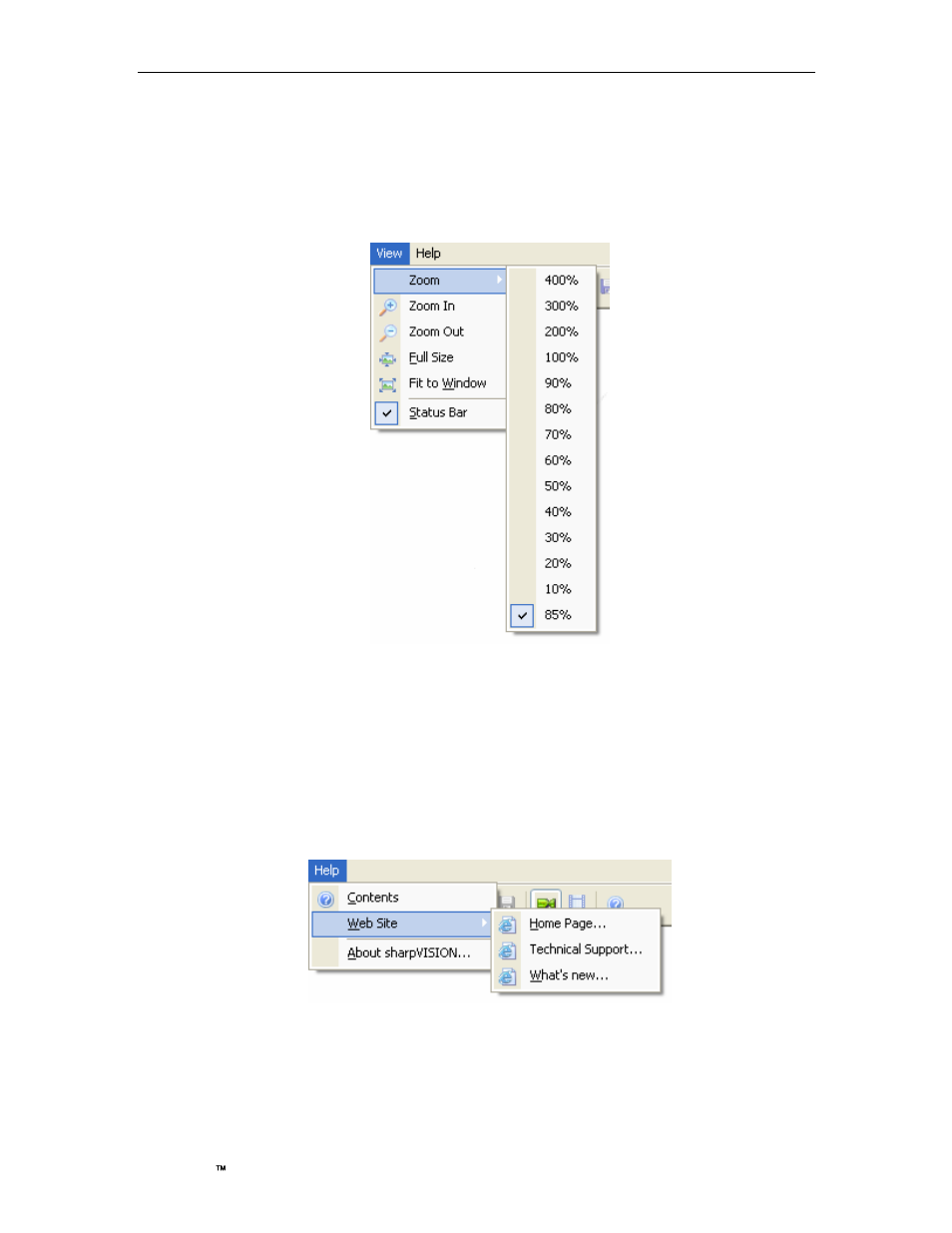 View menu, Help menu | Sharp VISION DIGITAL CAMERA User Manual | Page 23 / 33