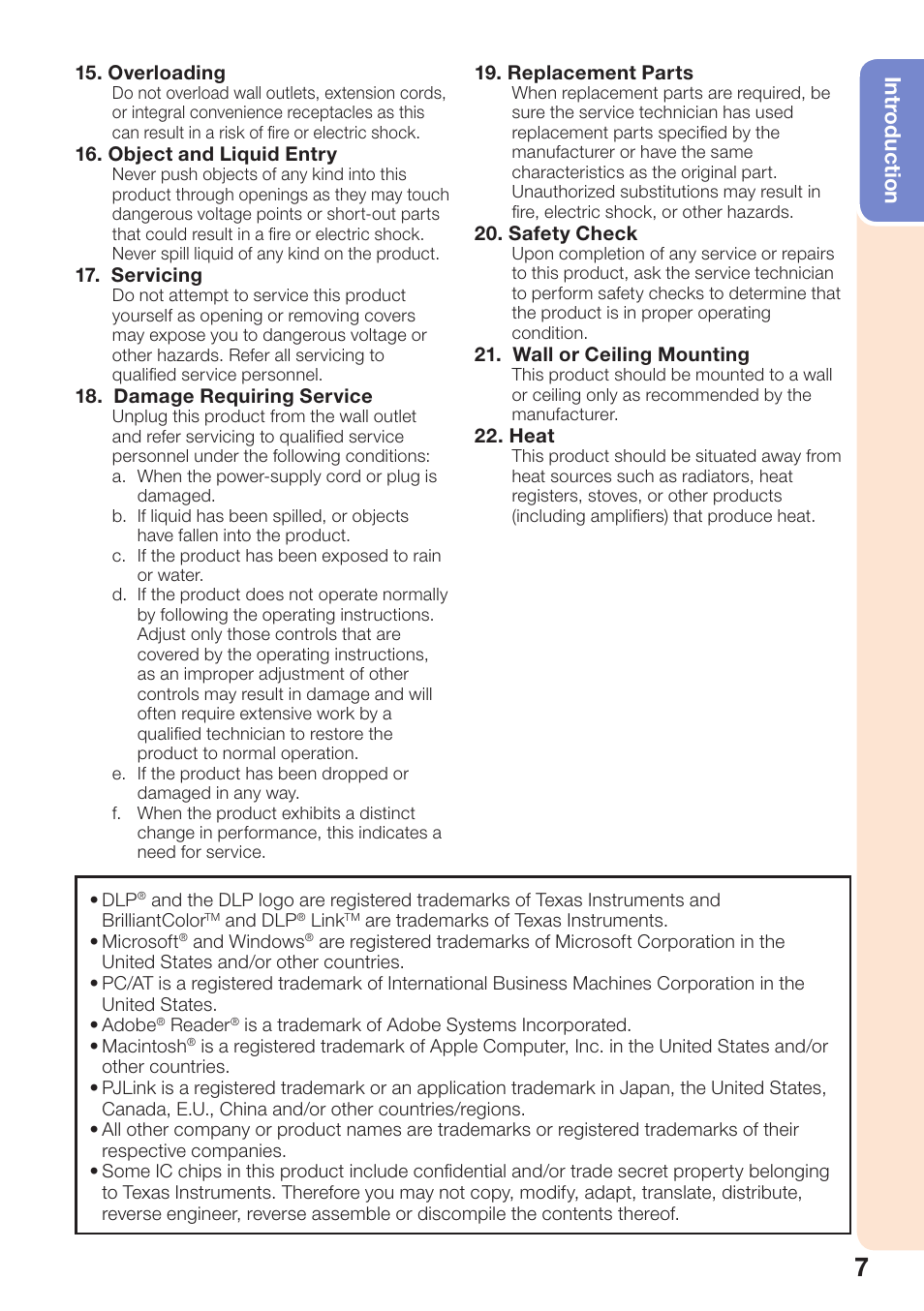 Intr oduction | Sharp PG-D3510X User Manual | Page 11 / 75