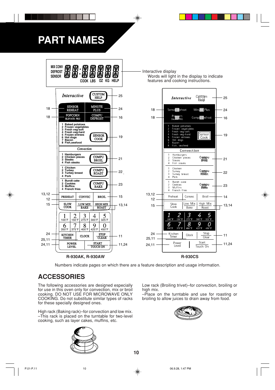 Part names, Accessories, Interactive | Sharp R-930AK User Manual | Page 12 / 32