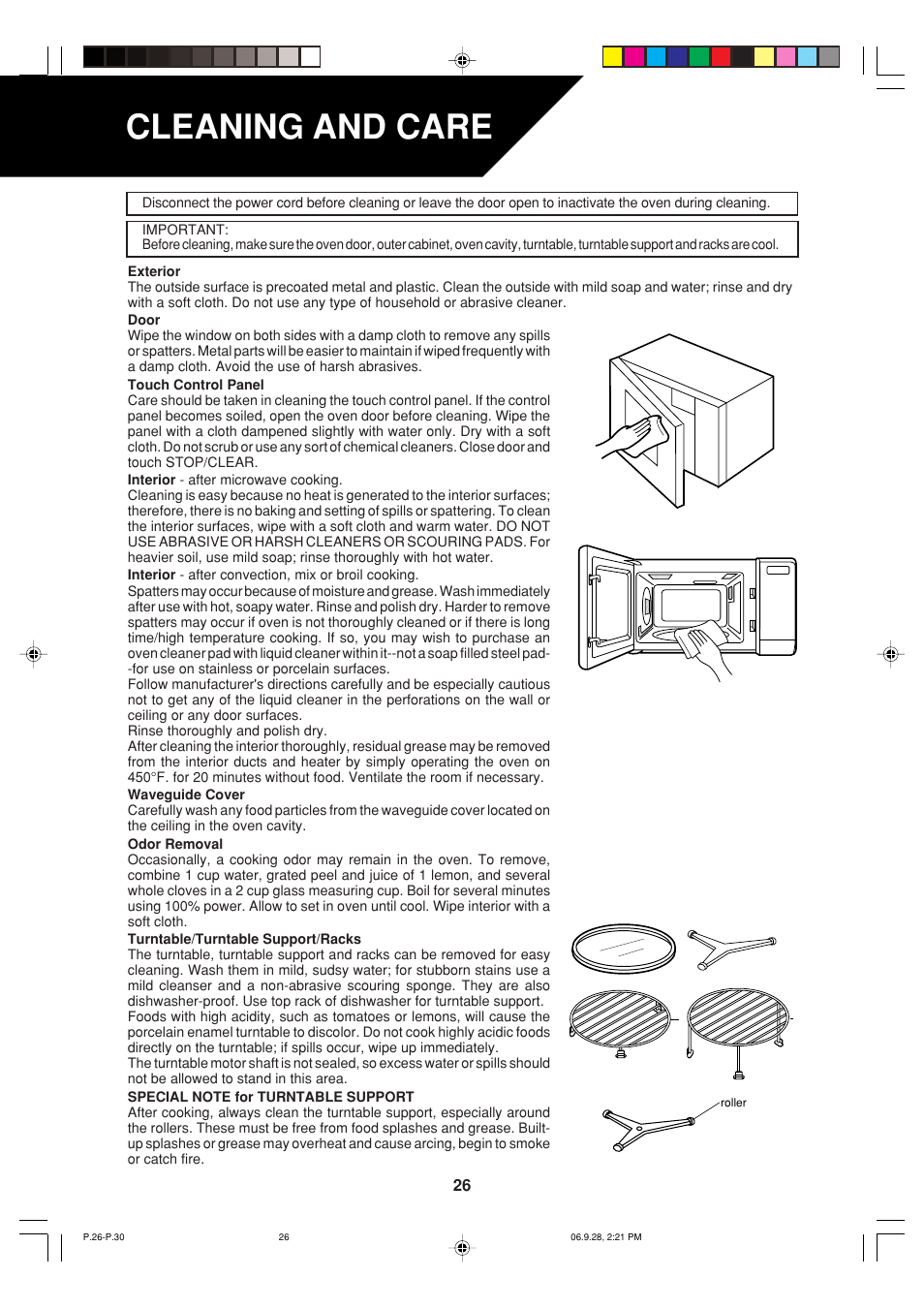 Cleaning and care | Sharp R-930AK User Manual | Page 28 / 32