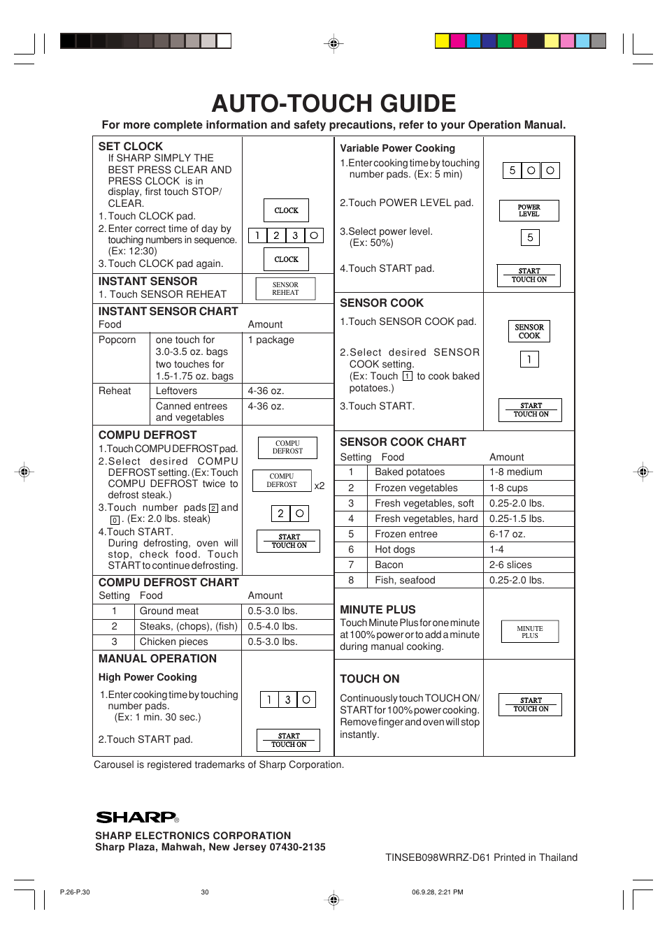 Auto-touch guide | Sharp R-930AK User Manual | Page 32 / 32