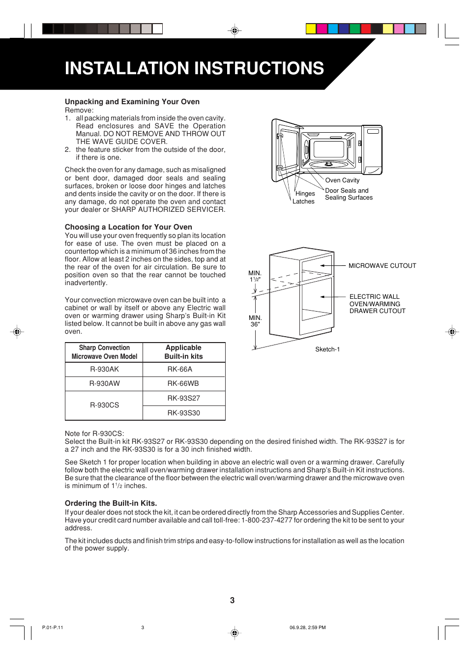 Installation instructions | Sharp R-930AK User Manual | Page 5 / 32