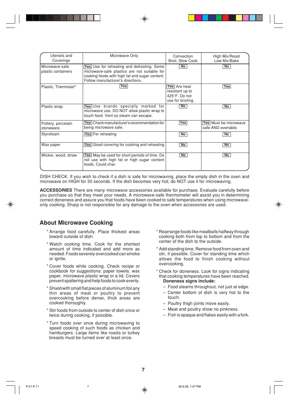 About microwave cooking | Sharp R-930AK User Manual | Page 9 / 32