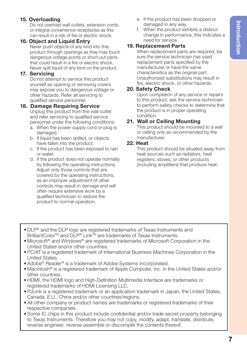 Intr oduction | Sharp PG-D2870W User Manual | Page 11 / 75