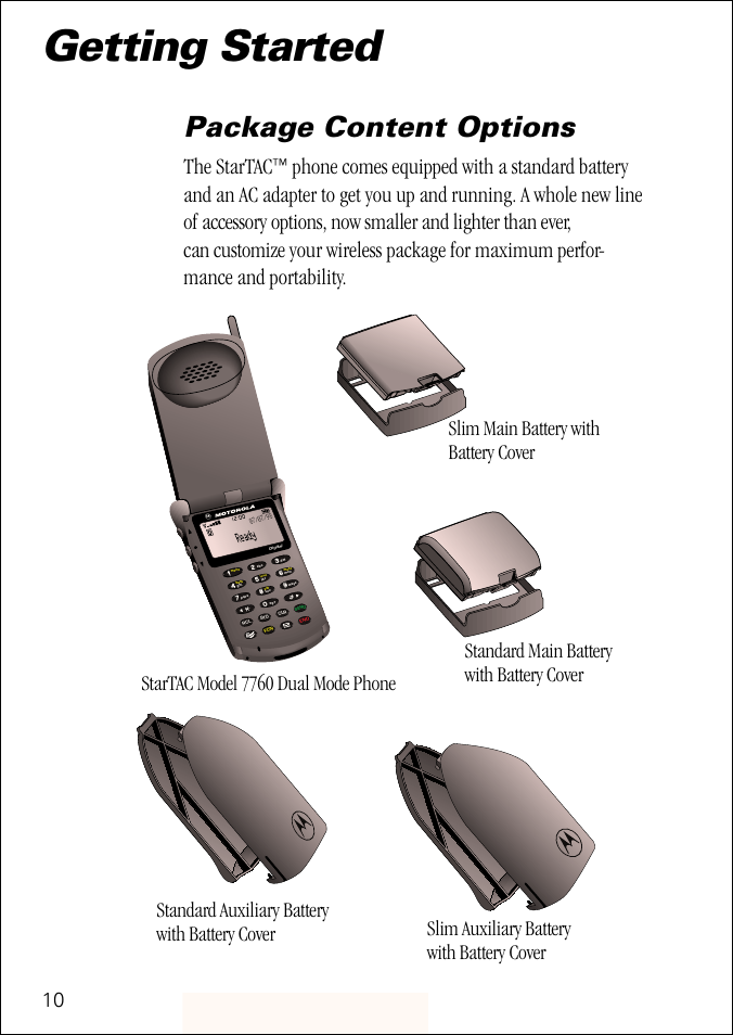 Getting started, Package content options, The startac | Motorola ST 7760 User Manual | Page 10 / 117