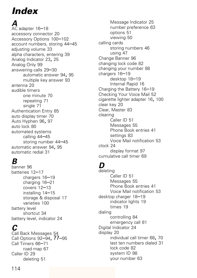 Index | Motorola ST 7760 User Manual | Page 114 / 117