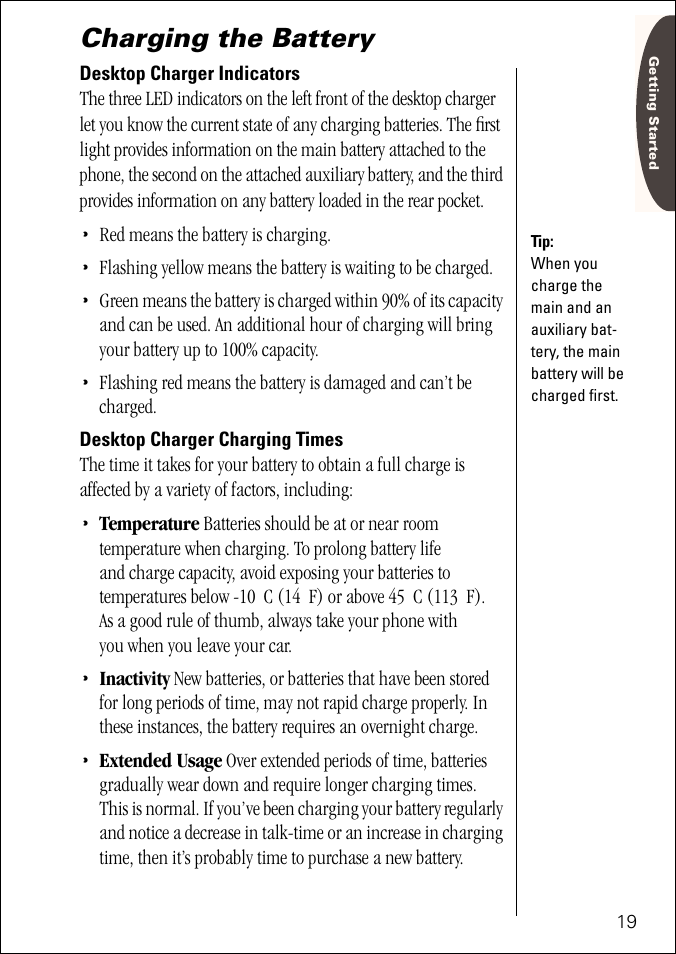 Charging the battery | Motorola ST 7760 User Manual | Page 19 / 117