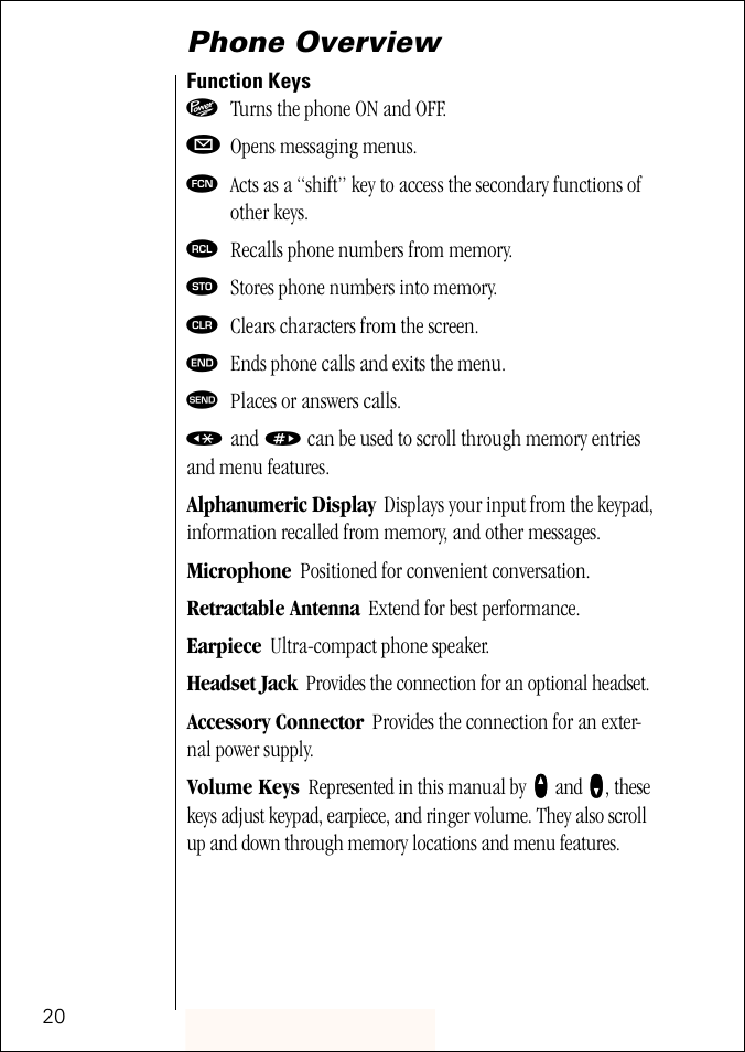 Phone overview | Motorola ST 7760 User Manual | Page 20 / 117