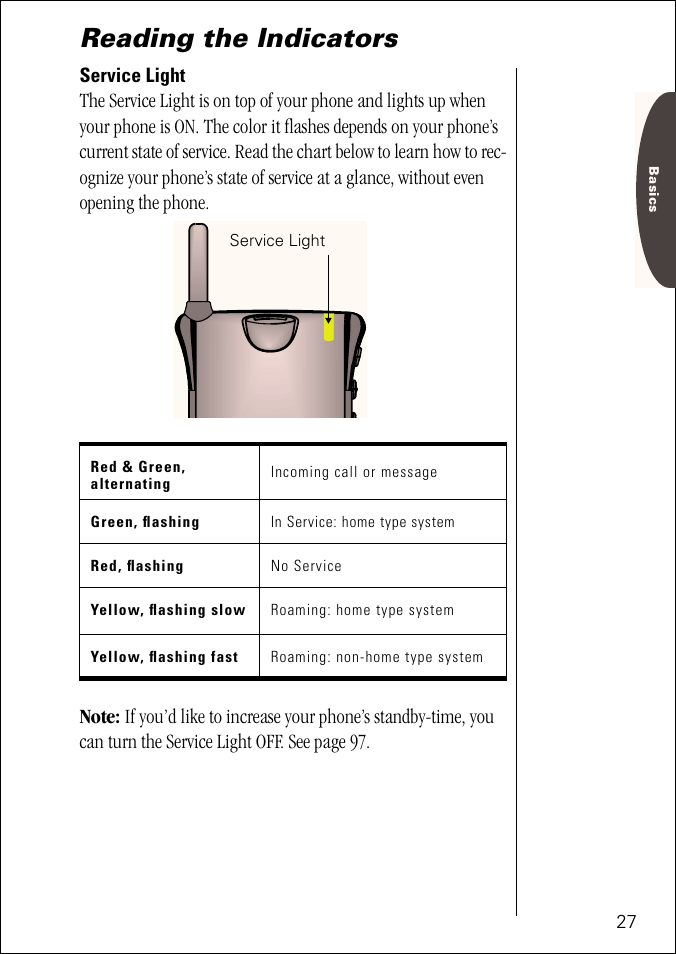 Reading the indicators, Service light | Motorola ST 7760 User Manual | Page 27 / 117