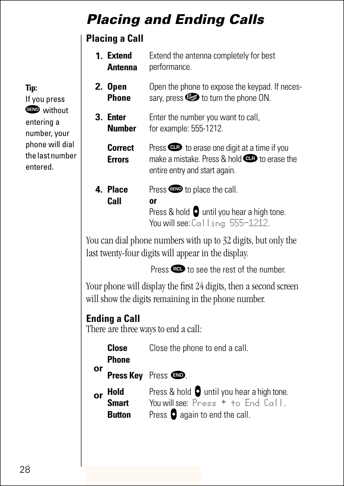 Placing and ending calls, Again to end a call. see | Motorola ST 7760 User Manual | Page 28 / 117