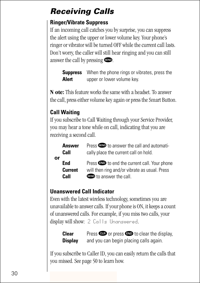 Receiving calls | Motorola ST 7760 User Manual | Page 30 / 117